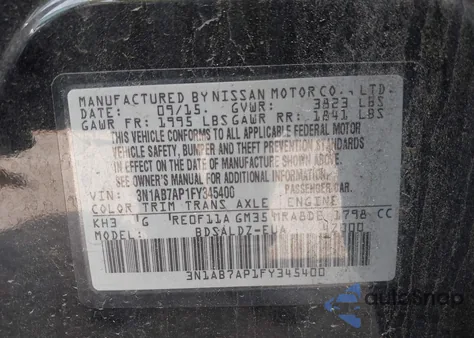 2015 Nissan Sentra Sv z USA, uszkodzony, nr VIN 3N1AB7AP1FY345400